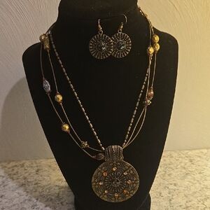 Gold and Brown Boho Necklace Set